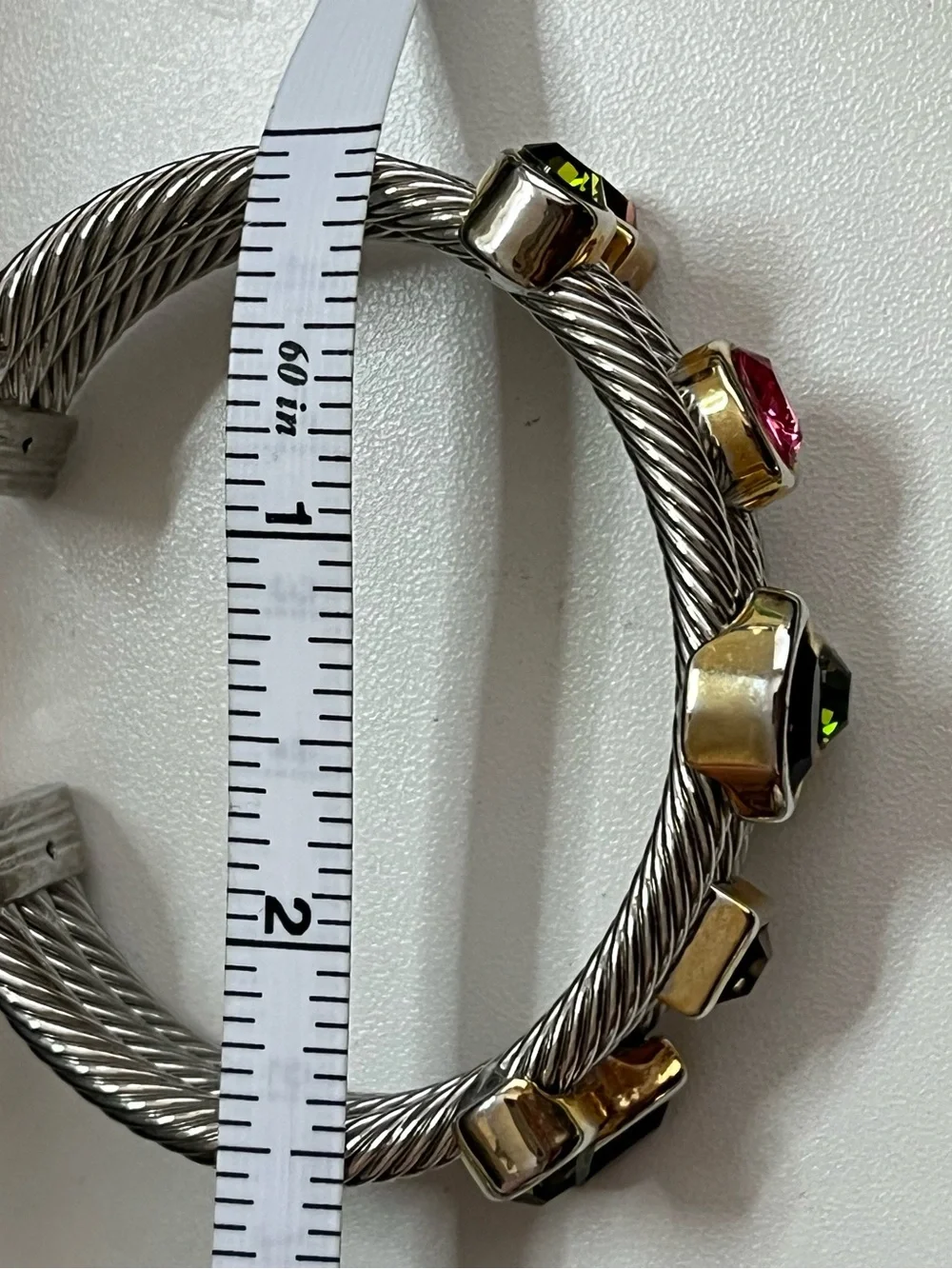 Multicolored CZ chunky twisted silver tone cuff collar and earring set - Picture 5 of 11